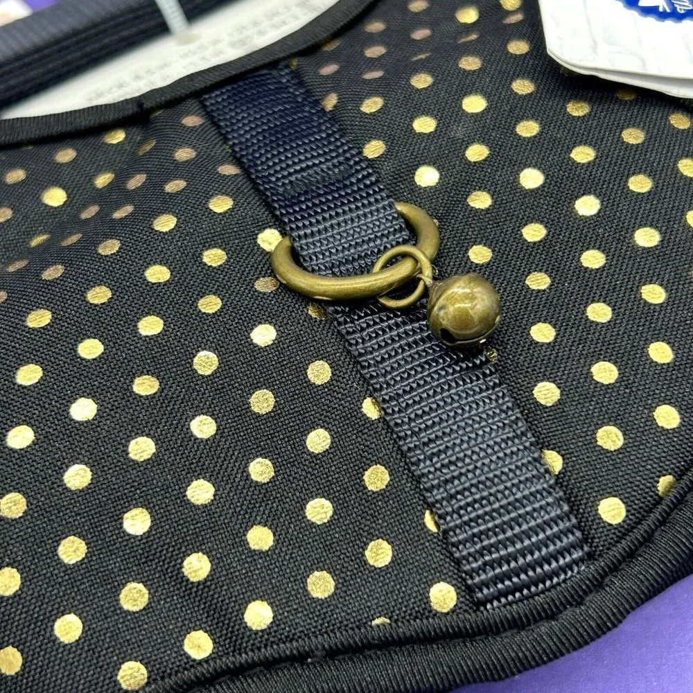 NWT Whisker City Cat Vest Harness & Leash -Black w/ Gold Polka Dot- Size Kitten